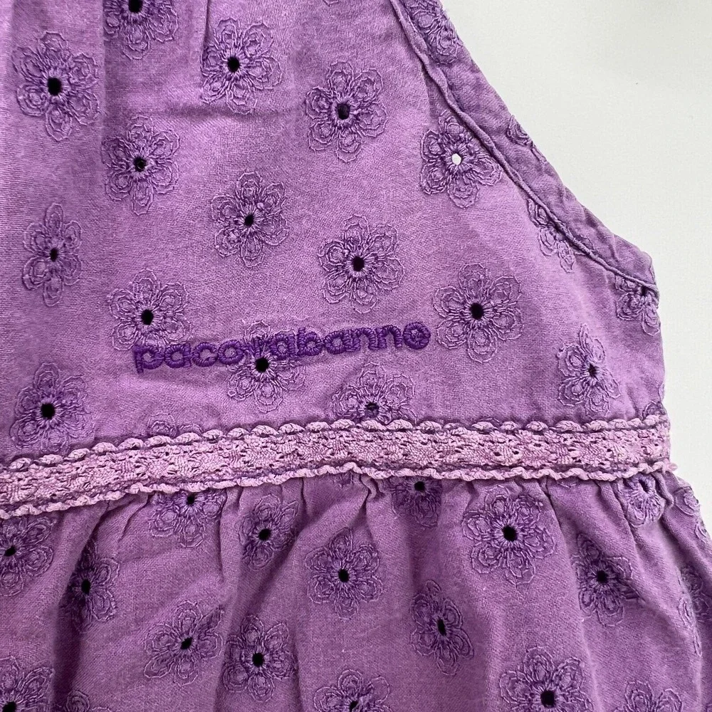 Paco Rabanne‎ Girls Kids Size 90 US 3T Eyelet Tank Top Purple Floral Button Back